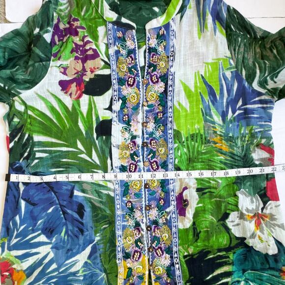 Soft Surroundings Tropical Floral Embroidered Beaded Tunic Top PL - Picture 9 of 11